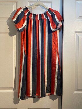 Maryley Off-Shoulder Striped Dress, Bow Back, Made in Italy, S